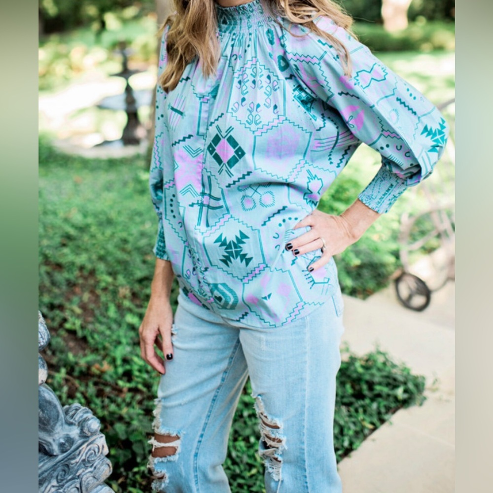 Sheridan French Becca Blouse in Tribal Sage size S small